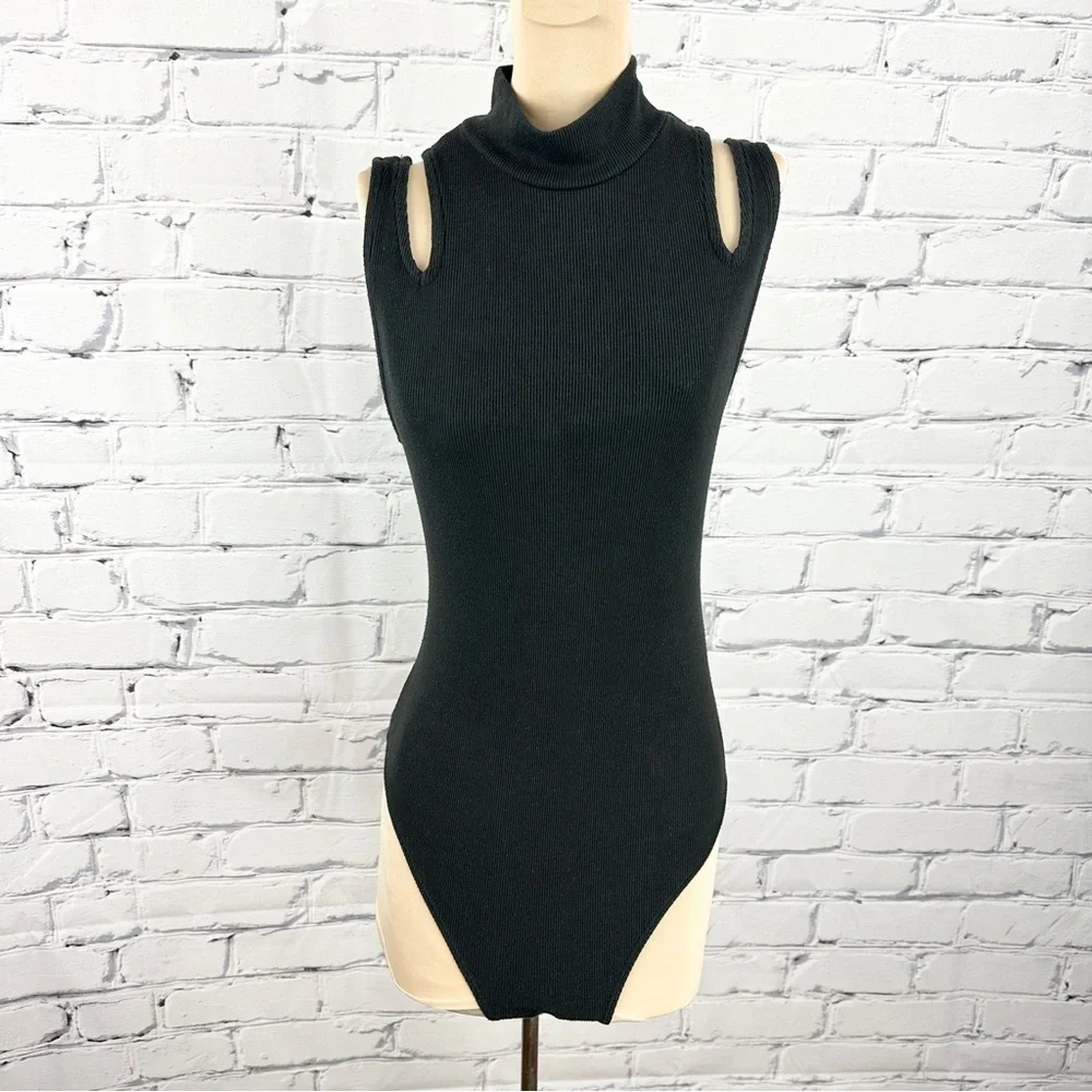 Free people Nothing But Rib Thong Bodysuit Black Medium Shoulder Cutouts
